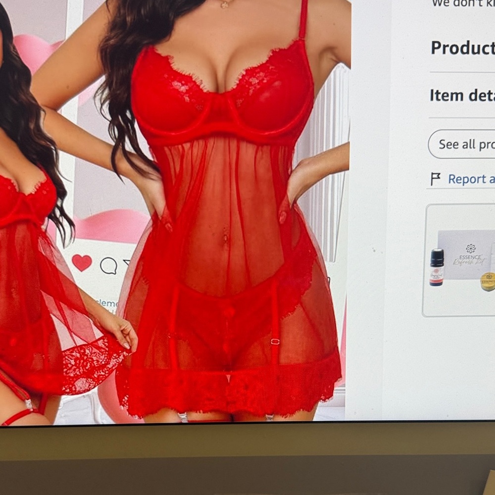 Sheer Lace Babydoll Chemise - Red